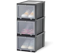Iris Ohyama, Lot de 3 boîtes à Chaussures, 9 L, Jusqu'à Taille 41-42, Empilable, Chambre,Salon, penderie, Couloir - Drop Front Shoe Box EUDF-S - Noir