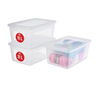 Iris Ohyama, Boite de Rangement Multi-Usages, 11L, Lot de 3, Fermeture Facile, Empilable, en Plastique Transparent, pour Placard, Étagères, Ecole, Organisation, Jouet, Papeterie, Chaussures, MCB-11