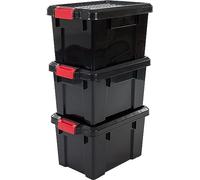 Iris Ohyama, Lot de 3 boîtes de Rangement, Boite de Rangement, Boite Plastique, 21 L, Clips de Fermeture, Poignée Ergonomique, Garage - Power Box SK-210 - Noir