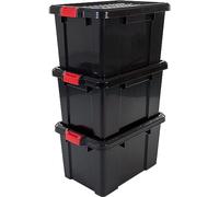 Iris Ohyama, Lot de 3 boîtes de Rangement, Boite de Rangement, Boite Plastique, 50 L, Clips de Fermeture, Empilable, Garage - Power Box SK-450 - Noir