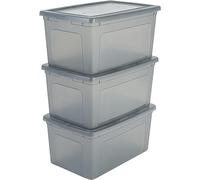 Iris Ohyama, Lot de 3 boîtes de Rangement, Boite de Rangement, Boite Plastique, 50L, Empilable,Chambre,Salon, Salon - Modular Clear Box MCB-50 - Gris