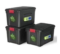 Iris Ohyama, Lot de 3 boîtes de rangement, Boite de rangement, Boite plastique, , 60 L, Clips de fermeture, Empilable, Garage, jardin - Store it All Box SIA-60 - Noir