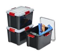Iris Ohyama, Boite Rangement Hermétique, 20L, Lot de 3, Noir, Couvercle avec Joint Etanche, 4 Clips de Fermeture, Empilable, pour Exterieur, Garage, Vetement, Anti Poussiere, Sans BPA, AT-SD