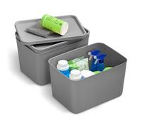Iris Ohyama, Lot de 3 Boites de Rangement en Plastique avec Couvercle non Clipsable, 22L, Gris, Empilables, pour Cuisine, Salle de Bain, Chambre, Placard, Bureau, Organisation Solide & Durable, SNL-MD