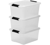 Iris Ohyama, Boite Rangement en Plastique avec Couvercle, 15L, Lot de 3, Transparent, Clips de Fermeture, Poignée, Empilable, Portable, Solide & Durable, pour Dressing, Garage, Chambre, Bureau, TB-15