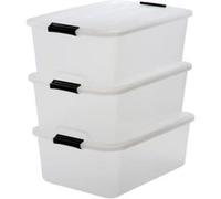 iris ohyama lot de 3 boîtes de rangement top box tb-30 - plastique - 30 l - 57,5 x 39 x 20,5 cm - transparent et noir Noir G