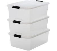 Iris Ohyama, Boite Rangement Plastique avec Couvercle, 30L, Lot de 3, Transparent, Clips de Fermeture, Poignée, Empilable, Portable, Solide & Durable, pour Dressing, Garage, Chambre, Bureau, TB-30