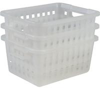 Iris Ohyama Amazon Basics, Lot de 3 paniers de Rangement, 11.6 L, Empilable, Poignées ergonomiques, Salle de Bain, Dressing - Basket VM-30 - Transparent