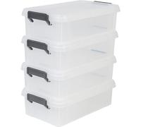Iris Ohyama, Lot de 4 boîtes de Rangement, 4 L, Clips de Fermeture, Empilable, Garage - Multi Box MBX-4 - Transparent