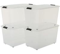 Iris Ohyama, Boîtes de rangement plastique de 70L, Lot de 4, TBR-70, Transparent, Clips de fermeture- L68 x P39 x H38 cm