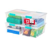 Iris Ohyama Lot de 4 chaussures empilables sécurisées turquoises, 11 l, pour salle de bain, salle de jeux et chambre à coucher, boîte en plastique avec couvercle, COB-11