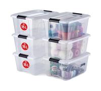 Iris Ohyama, Lot de 6 boîtes de rangement, 15L, Empilable,Chambre,Salon, Salon, Garage - New Top Box NTB-15 - Transparent