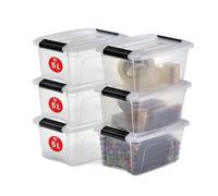 Iris Ohyama, Lot de 6 boîtes de rangement, 5L, Empilable,Chambre,Salon, Salon, Garage - New Top Box NTB-5 - Transparent