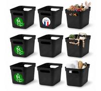 Iris Ohyama, Lot de 9 Bacs de Rangement en Plastique, 5L, Noir, Empilables, pour Cuisine, Salle de Bain, Chambre, Placard, Bureau, Organisation Solide & Durable, SNL-5D