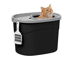 Iris Ohyama, Maison de Toilette pour Chat avec Pelle, Max. 7 kg, Noir, Ouverture en Haut, Bac a Litiere avec Couvercle, Amovible, pour Chaton, Grande Capacité, sans BPA, Nettoyage Facile, TECL-20