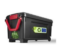 Iris Ohyama, Malle, Boîte de rangement plastique, avec Couvercle et Clips de fermeture, 170L, A l'unité, Empilable, Roues, Sans BPA, Grenier, Cabanon, Garage, SIA-1000, Noir