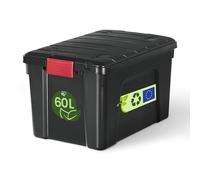 Iris Ohyama, Malle, Boîte de rangement plastique, avec Couvercle et Clips de fermeture, 60L, A l'unité, Empilable, Roues, Sans BPA, Grenier, Cabanon, Garage, SIA-60, Noir