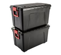 , lot de 2 boîtes de rangement, bricolage, 110 l, avec roues et poignée, mobile, garage, jardin - store it all box sia-110 - noir