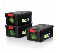 Iris Ohyama, Malle de Rangement plastiques résistante, 40L, Lot de 3, Noir, SIA-40