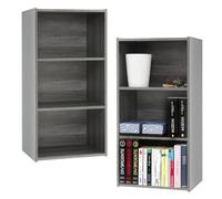 Iris Ohyama, Meuble de Rangement, Lot de 2 étagères de Rangement en Bois avec Portes, Design, Modulable, Bureau, Chambre, Salon - MDB-3 -Chêne Gris