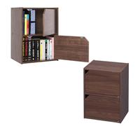 Iris Ohyama, Meuble de Rangement, Lot de 2 étageres de Rangement en Bois, Design, Solide, Moderne, Bureau, Chambre, Salon - MDB-2D - Marron