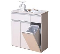 Iris Ohyama - Meuble de Tri Sélectif 3 Compartiments, 45 L, Design Moderne en Bois avec Tiroirs, Rangement pour Déchet Recyclable, Poubelle, pour Cuisine, Bureau, Salle de bain, Chêne Blanc, PKT-8670