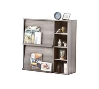 Iris Ohyama, Meuble, Étagère, Bibliothèque de Rangement, avec 2 Portes rabattables et 4 Compartiments, Modulable, Bureau, Chambre, Salon, Salle à Manger - Flap Rack FR-F2-Chêne Gris