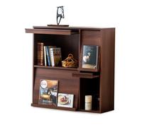 Iris Ohyama, Meuble, Étagère, Bibliothèque de rangement, avec 4 portes rabattables, Bois, Armoire à revues, Élégant, Polyvalent, pour Bureau, Chambre, Salon, Marron, Flap Rack FR-F4