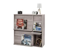 Iris Ohyama, Meuble, Étagère, Bibliothèque de Rangement, avec 4 Portes rabattables, Design, Polyvalent, Bureau, Chambre, Salon, Salle à Manger - Flap Rack FR-F4 -Chêne Gris