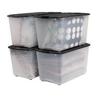 IRIS OHYAMA Ohyama, Boîtes de rangement, Boîte rangement Multifonction, Lot 4 en plastique 70 L, Couvercle, Poignée ergonomique, Grenier, Chambre - Top Box Roller TBR-70 Noir, 70L