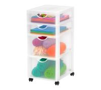 Iris Ohyama, Tour de rangement à Roulettes en Plastique, 2 Grands Tiroirs & 2 Petits Tiroirs, Blanc, Ouverture Facile, pour Chambre, Salle de Bain, École & Bureau, Sans BPA, DDDC-322