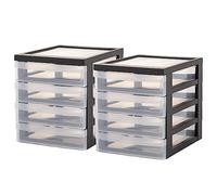 Iris Ohyama, Tour de Rangement Plastique, 4 Petits Tiroirs, Lot de 2, Noir, Ouverture Facile, Format A5, Meuble, Organisateur, pour Bureau, Fourniture Scolaire, Papeterie, Sans BPA, DC-A5