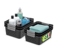 Iris Ohyama, Paniers d'étagère en Plastique Polyvalent, Ouvert, Noir, 5L, Lot de 6, Empilable, Ventilation, Contenu Visible, pour Salle de bain, Jouet, Bureau, Armoire, Organisateur, sans BPA, OSB-S