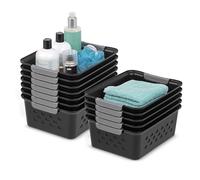 Iris Ohyama, Paniers d'étagère en Plastique Polyvalent, Ouvert, Noir, 5L, Lot de 12, Empilable, Ventilation, Contenu Visible, pour Salle de bain, Jouet, Bureau, Armoire, Organisateur, sans BPA, OSB-S
