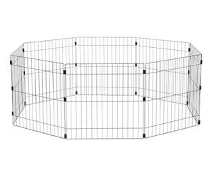 Iris Ohyama, Parc à chiot / enclos chien d'extérieur 1,7 m², 8 panneaux, porte verrouillable, connecteurs pour un assemblage & démontage facile, modulable pour chien - Wire Pet Circle WPC-24, Noir