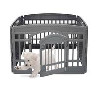 Iris Ohyama, Parc pour Chien Intérieur, Extérieur avec 4 Panneaux & Porte Verrouillable, H60cm, Gris Eco, Cage, Enclos, Cloture pour Chiens, Chiot, Chat, Lapin, Rongeurs, Plastique Recyclé,CI-604E
