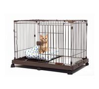 Iris Ohyama, Parc pour animaux de compagnie / cage sur roues avec arrêt de roulette et toit dédié pour chats et chiens - Wire Pet Play Cage STS-600TY, Marron