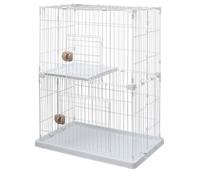 Iris Ohyama, Cage, Parc, Enclos, Niche Metallique Plastique(PP) avec 2 Portes et 2 Niveaux pour Chien, Chat, Toit et Portes sécurisées, L90.5 x P60.5 x H116 cm, PEC-902, Blanc