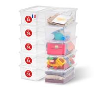 Iris Ohyama, Petite Boite de Rangement Multi-Usages, 5L, Lot de 10, Transparent, Fermeture Facile, Empilable, en Plastique Transparent, pour Vêtement,Etagères, Jouet, Papeterie, Chaussures, CNL-5