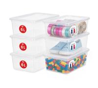Iris Ohyama, Petite Boite de Rangement Multi-Usages, Rangement Chaussure, 6L, Lot de 6, Transparent, Fermeture Facile, Empilable, en Plastique, pour Chaussures, Vêtement, Jouet, Papeterie, CNL-6S