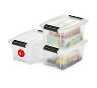 Iris Ohyama, Petite Boite Rangement Plastique avec Couvercle, 5L, Lot de 3, Transparent, Clips de Fermeture, Poignée, Empilable, Organisation Solide & Durable, pour Chambre, Dressing, Bureau, NTB-5