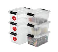 Iris Ohyama, Petite Boites de Rangement Plastique avec Couvercle, 5L, Lot de 6, Transparent, DDNTB-5