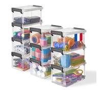 Iris Ohyama, Petites Boîtes de Rangement en Plastique avec Clips, 0.7L, Set de 10, Transparent, Empilable, pour le Bureau