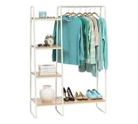 Iris Ohyama, Portant a Vetement en Métal, Penderie avec Étagère en Bois, Porte Manteau, 4 Niveaux, Blanc, Solide, pour Chambre, Studio, Dressing, Vêtement & Chaussure, Entrée, Montage Facile, PI-B3