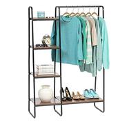 Iris Ohyama, Portant a Vetement en Métal, Penderie avec Étagère en Bois, Porte Manteau, 4 Niveaux, Noir, Solide, pour Chambre, Studio, Dressing, Vêtement & Chaussure, Entrée, Montage Facile, PI-B3