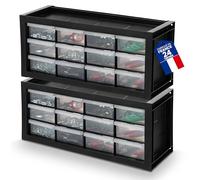 Iris Ohyama, Set de 2 Casiers de Rangement Vis, 12 Grands Tiroirs, Empilable, Fixation Murale, Butée de Tiroir, Polyvalent, Quincaillerie, Bricolage, Lego, sans BPA, Compartiments, DPC-12