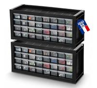 Iris Ohyama, Set de 2 Casiers de Rangement Vis, 32 Tiroirs, Empilable, Fixation Murale, Butée de Tiroir, Polyvalent, Quincaillerie, Bricolage, Lego, sans BPA, Compartiments, DPC-32