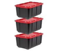 Iris Ohyama - Set de 3, 100 L - Caisse rangement avec couvercle - Coffre de rangement exterieur - robuste, empilable, sans BPA, durable - Noir - UTB-27