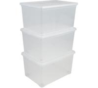 IRIS OHYAMA Set de 3 boîtes de rangement avec couvercle sur roulettes NCBR-50 - 3x 50 L - L54 x l39.5 x H30.5 cm - Transparent