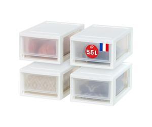 Iris Ohyama, Tiroir de rangement, Commode de chambre, Tour de rangement plastique bureau, Lot de 4, Blanc, pour Bureau, Garage, Chambre à coucher, Sans BPA, MSD-1